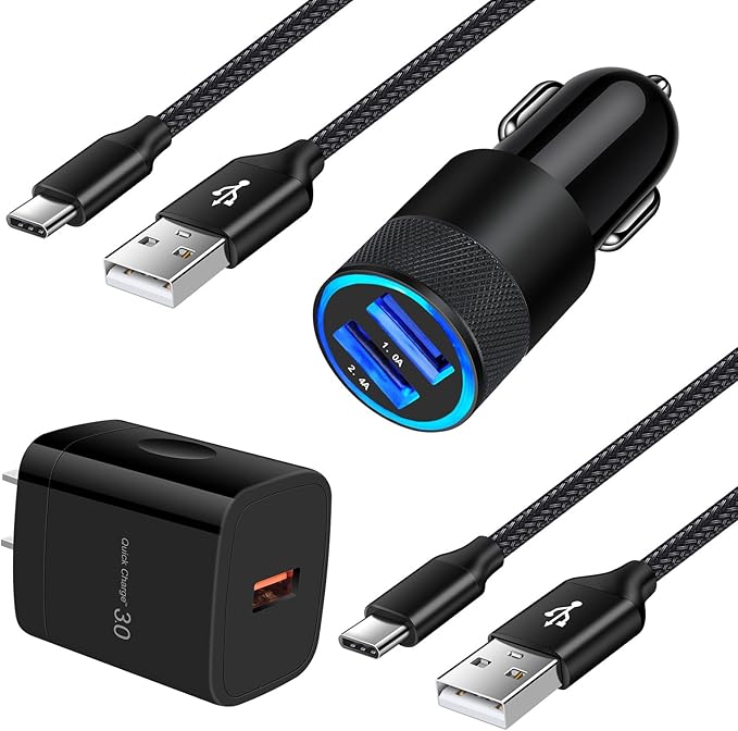 Car Charger Adapter+Quick Charge 3.0 Wall Charger Block Plug+6ft USB Type C Fast Charging Cable for Samsung Galaxy S25 S24 S23 S22 S21 S20 FE/Ultra/Plus 5G Note 20/10 Z Fold7/Flip7 A17 A35 A16 A15 A54