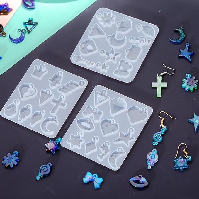 7Pcs Earring Resin Silicone Molds with 40 Earring Hooks, Epoxy Resin Jewelry Molds Silicone Set for Casting Irregular Shape Mold for Earrings Pendant Necklace Bracelet Keychain (7 Pcs-Small)