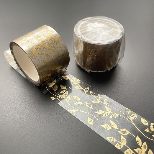 Ovatt PET Transparent Washi Tape Set - Nature Theme Gold Foil Decorative Tape for Crafts, Journals