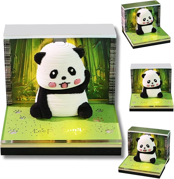 3D Calendar 2026, Panda Bamboo Forest Time Piece Calendar 2026, Daily Tear-Off Memo Pad with LED Light, Paper Carving Desktop Decoration, Unique Holiday & New Year Craft Gift