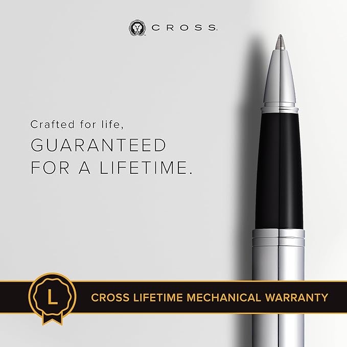 Cross Calais Refillable Rollerball Pen Presented in a Luxury Gift Box - Medium Point, Black Ink, Polished Chrome