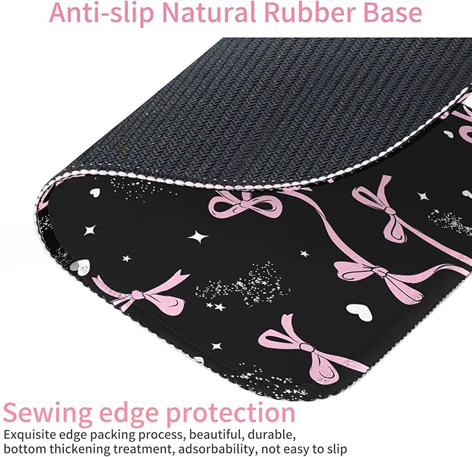 Seorsok Square Aesthetic Ribbon Bows&Shining Stars and Love Mouse Mat,Premium Textured Mouse Pads for Office Laptop,Washable Square Mousepads with Extended Stitched Edges Non Slip Rubber Base,Black