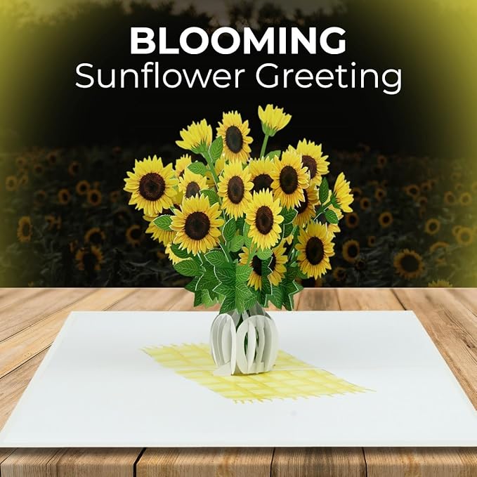 iGifts And Cards Sunflower Bouquet in Vase 3D Pop-Up Card – Positivity, Encouragement, Get Well Gift – Cheerful Handmade Surprise for Birthday, Spiritual Awakening, or Miss You – 5x7 Floral Greeting