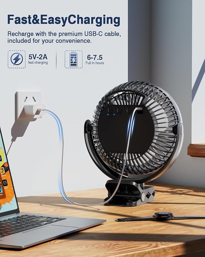 FRIZCOL 12000mAh 8 Inch Portable Clip On Fan Rechargeable, Battery Operated Desk Fan, Camping Fans with lights and Remote, USB Fans Sturdy Clamp for Golf Cart Desk Office Stroller Bedroom Tent