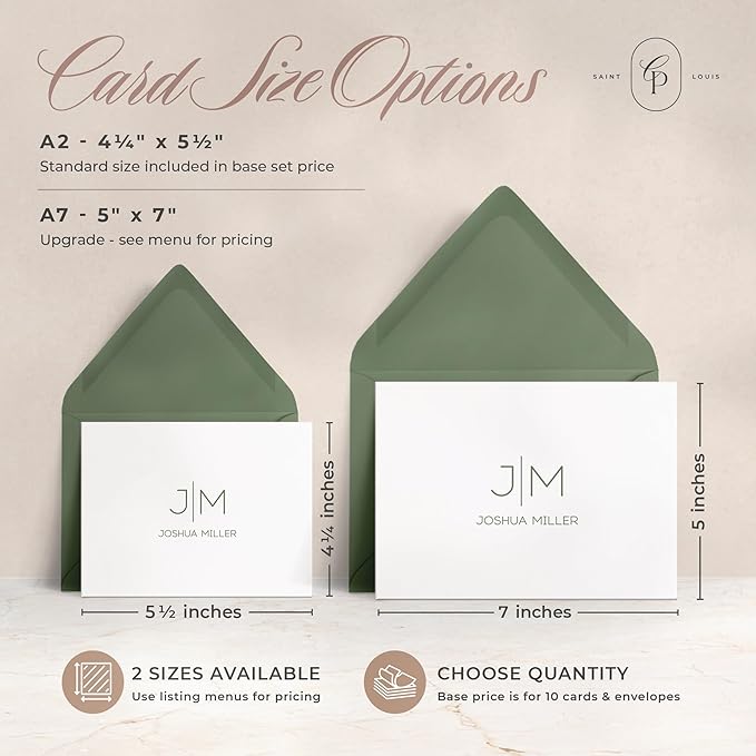 Personalized Stationery for Women & Men - A2 Folded Thank You Cards with Custom Notecards, Handmade Personalized Note Cards with Envelopes and Name, Custom Stationery - Thin Line Mono Fold