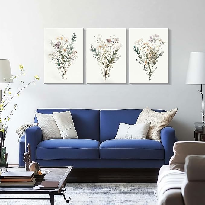 3pcs Framed Plants Flowers Wall Art Decor Canvas Print Nature Style Farmhouse Picture Poster Gallery Bedroom Living Room Studio Kitchen 12x16 Inch Ready to Hang
