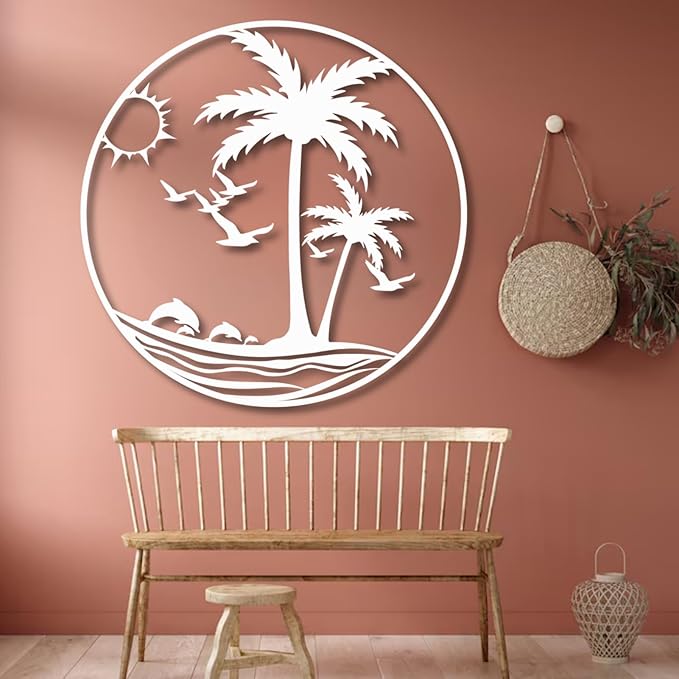 Palm Tree Metal Wall Decor,Palm Tree Outdoor Wall Art,Tropical Palm Tree Wall Decorations for Living Room,Outdoor Wall Decorations for House (19"x19"/47x47 cm, Black)