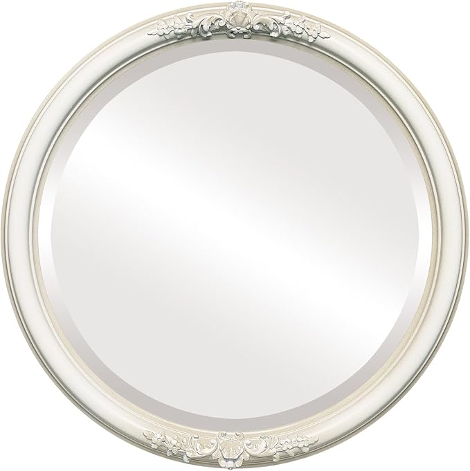 OVALCREST Round Beveled Wall Mirror for Home Decor - Contessa Style - Taupe - 20x20 Outside Dimensions