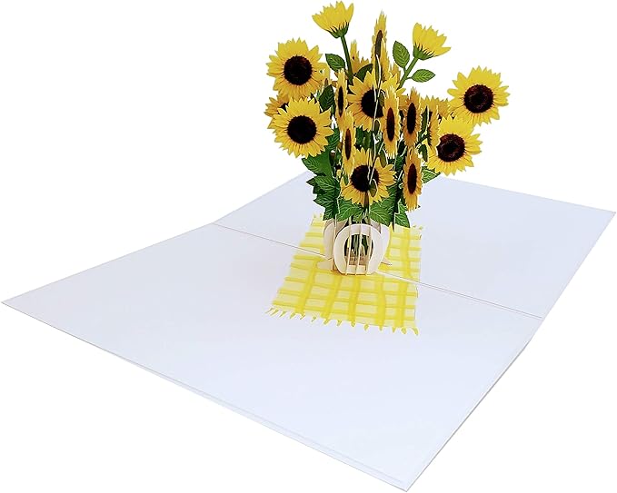 iGifts And Cards Sunflower Bouquet in Vase 3D Pop-Up Card – Positivity, Encouragement, Get Well Gift – Cheerful Handmade Surprise for Birthday, Spiritual Awakening, or Miss You – 5x7 Floral Greeting