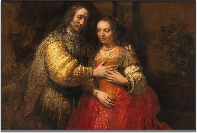 OKRA Rembrandt Canvas Wall Art Jewish Bride Poster Famous Oil Painting Print Historical Culture Illustration Modern Home Decorate Suitable for Home Classroom Wall Decoration Unframed(8x12in/20x30cm)