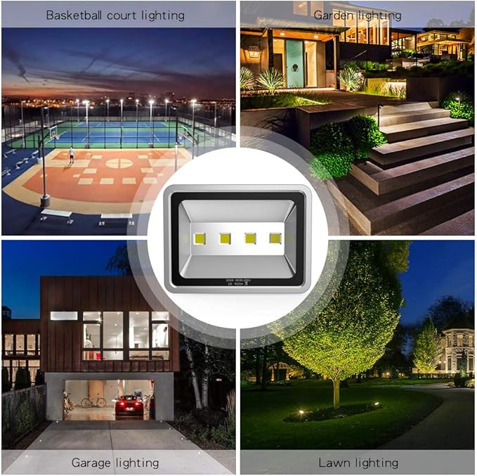 200W LED Flood Lights Outdoor, 110-285V, 20000LM Super Bright Security Light Fixture, IP66 Waterproof 6000K Daylight White，Landscape Commercial Industrial Lighting Fixtures