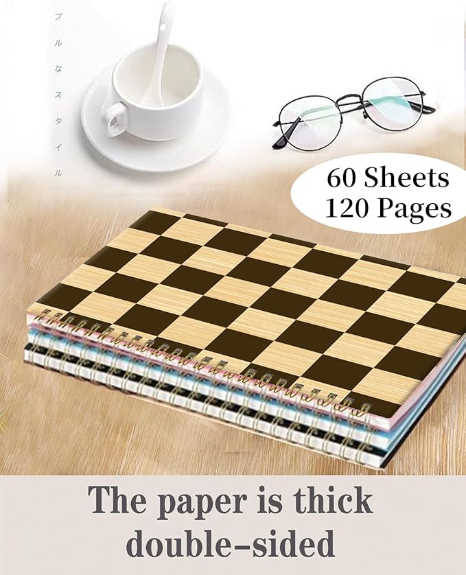 Spiral Journal Notebook,A5 Hardcover Lined Journals for Women 6 x 8.3 in,60 Sheets 120 Pages Thick Paper,Cute College Ruled Writing Notebook for Office Work School(Brown Chess Board Plaid)
