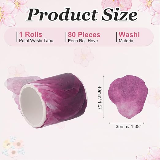 uxcell 1 Roll Petal Washi Tape, 80 Pieces Floral Decorative Tape Colored Masking Tapes Crafting Supplies for DIY Crafts, Gift Wrapping, Scrapbook, Party Decorations, Large Purple