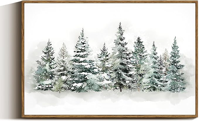 VIYYIEA Framed Canvas Wall Art, Large Vintage Christmas Picture Decor Indoor, 16x24in, Rustic Winter Pine Forest Painting Artwork For Living Dining Room Hallway Fireplace, Holiday Decorations
