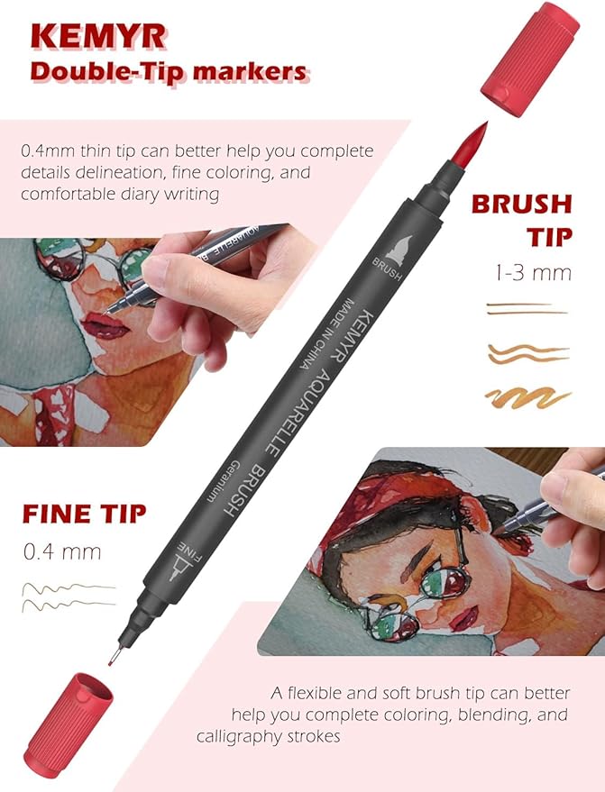 Markers for Adult Coloring Books: 80 Color Dual Tip Fine & Brush Pens - Water-Based Coloring Marker for Adults Drawing Sketching Bullet Journal Writing Lettering No bleeding