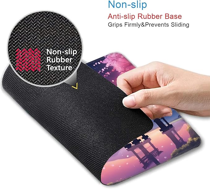 Mouse Pad, Anime Torii Gate and Cherry Blossoms Mouse Pads for Desk,Soft Computer Mouse Mat Square Waterproof Non-Slip Rubber Base Gaming MousePads for Women Men,Laptop,Office