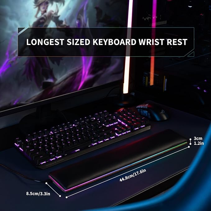 COLORCORAL Wrist Rest for Computer Keyboard Ergonomic RGB Walnut Wooden Wrist Pad with Memory Foam Gaming Wrist Support for Typing Pain Relief Comfort for Office, Gaming, Computer