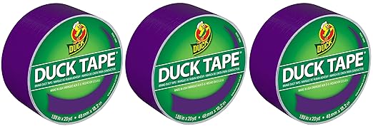 Duck Brand 283138 Color Duct Tape, Purple, 1.88 Inches x 20 Yards Each Roll, 3 Rolls