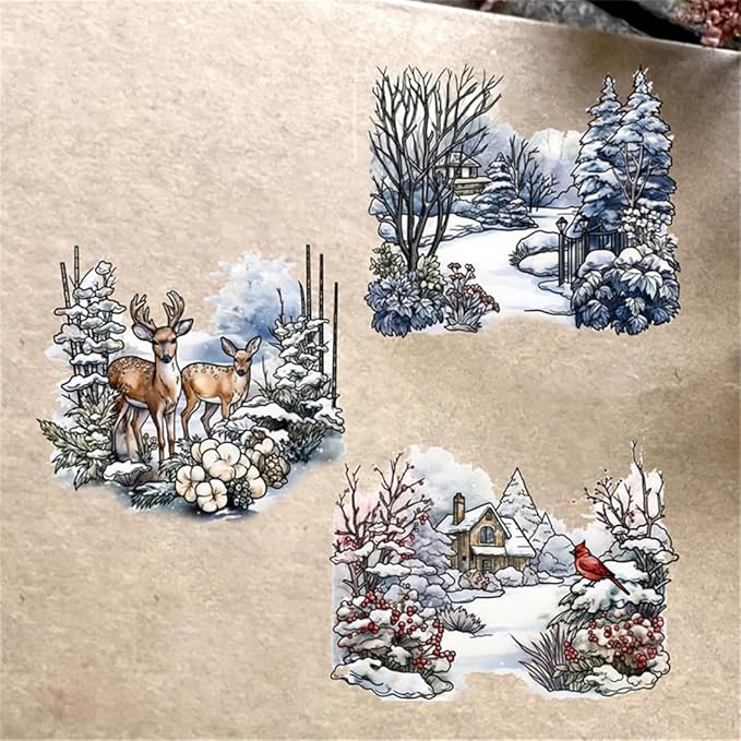 Christmas Snow Scene Stamps and Cutting Dies for Card Making DIY Transparent Silicone Clear Stamp and Metal Die Cuts Sets for Scrapbooking Paper Greeting Cards Decor Seals Craft Supplies