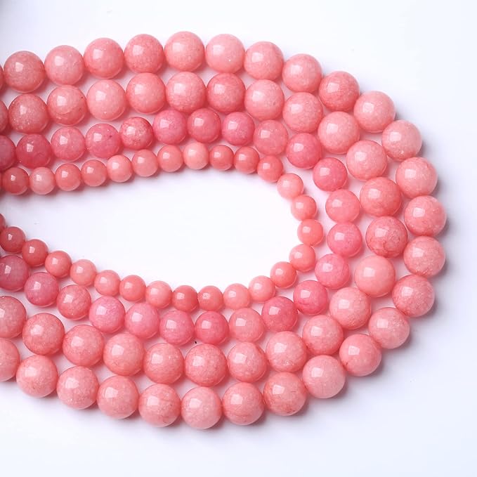36pcs 10mm Natural Pink Jades Beads Rhodochrosite Chalcedony Round Beads for Jewelry Making DIY Bracelet Crystal Energy Healing Power Stone (10mm, Pink Chalcedony)