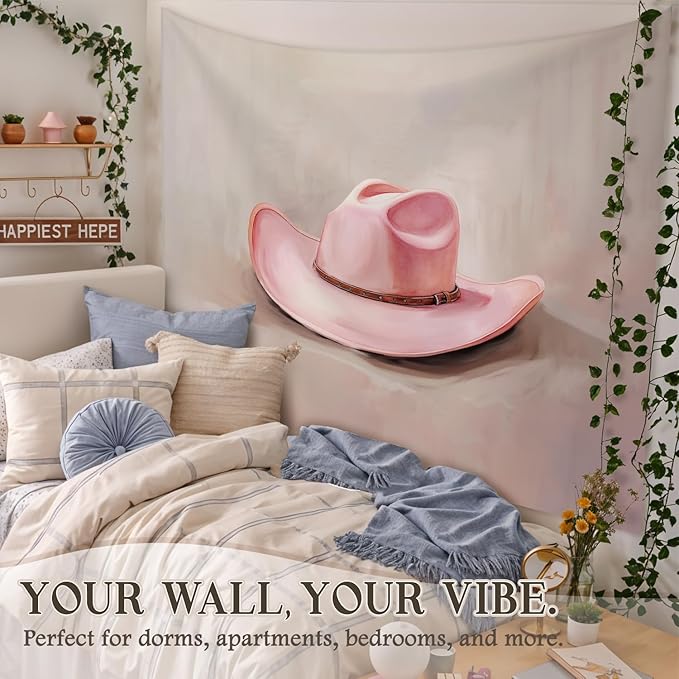 STHTTSW Pink Cowgirl Tapestry, Coastal Cowgirl Tapestries Wall Blanket, Preppy Light Pink Western Wall Hanging Decor for Teen Girl Women College Dorm Apartment Bedroom, 50x60 Inch