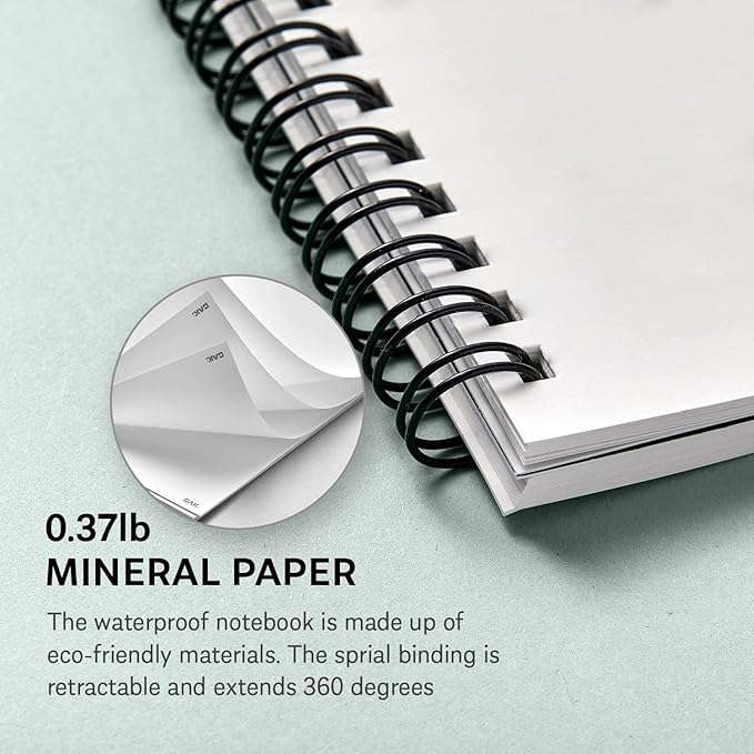GAK. Stone Paper Notebook | No Lines Spiral Notebook Waterproof Sheet Aesthetic Journal for Note Taking | Notebooks for Work & Aesthetic School Supplies | Large Size, Green (7.2”x10.1”, 50 sheets)