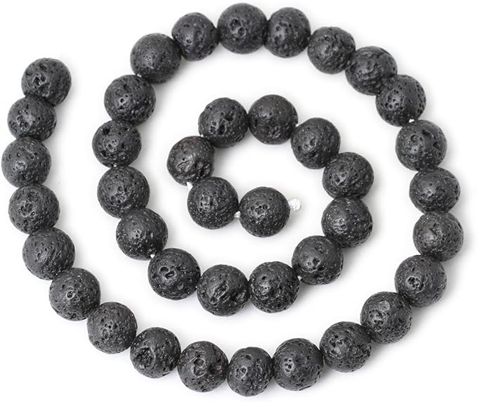 10mm 35PCS Black Lava Volcanic Stone Gemstone Round Loose Beads for Jewelry Making 1 Strand 15"