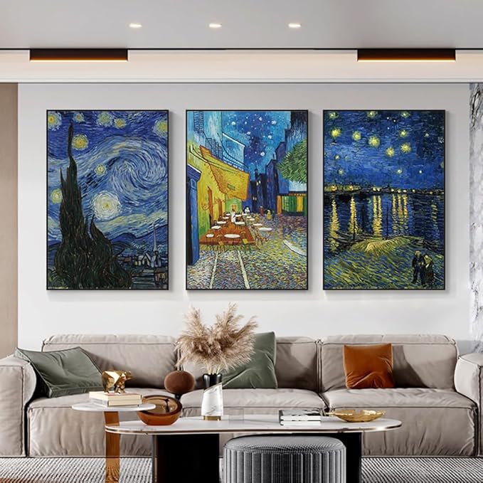 ARTFEB Large Framed Blue Wall Art,Starry Night Vincent Van Gogh Art Reproduction,Impressionism Aesthetic Canvas Prints Artwork,Giclee Canvas Wall Art Stretched and Framed for Living Room Home Office