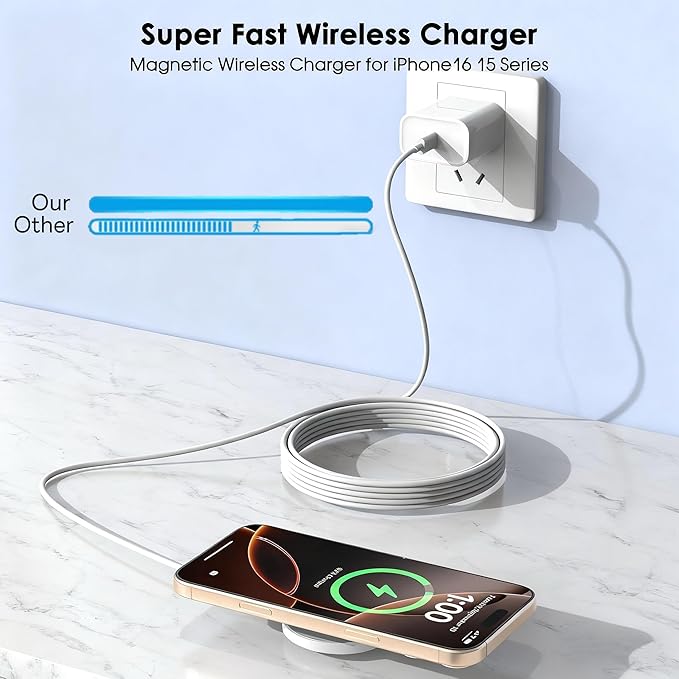 [Apple MFi Certified]10FT Magnetic Wireless Charger for iPhone 17 16,Apple Fast Mag-Safe Charger 15W Fast Wireless Charging Pad for iPhone 17/17 Air/17 Pro/17 Pro Max/16/15/14/13/12 Series,AirPods 3/2