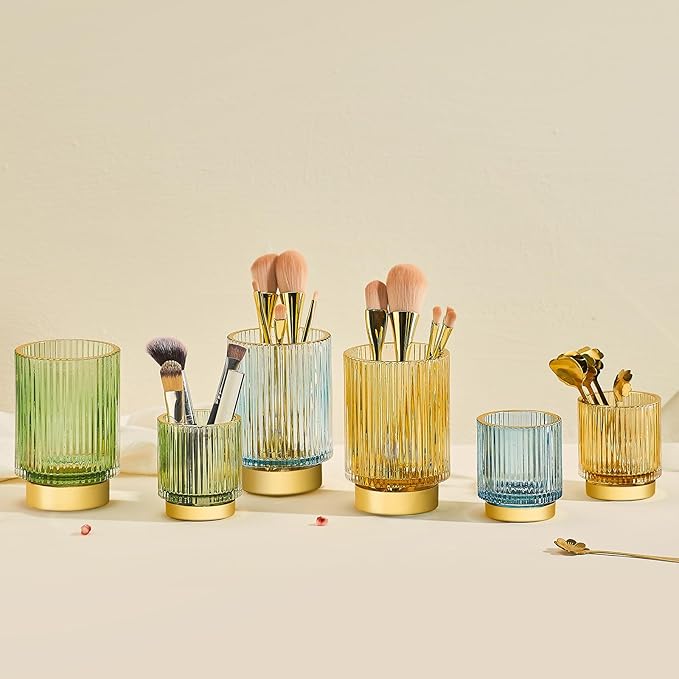 Makeup Brush Holder Organizer,Toothbrush Holders,Desk Pen Pencil Holder,Multifunctional Vintage Glass Brush Cup（L/White/A3-9-US）