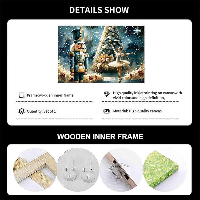 Christmas Wall Art Holiday Decor Nutcracker and Ballerina Winter Scene Poster Modern Farmhouse Poster Vintage Oil Painting Print Indoor Decor for Home Bedroom Christmas Holiday Framed Ready to Hang
