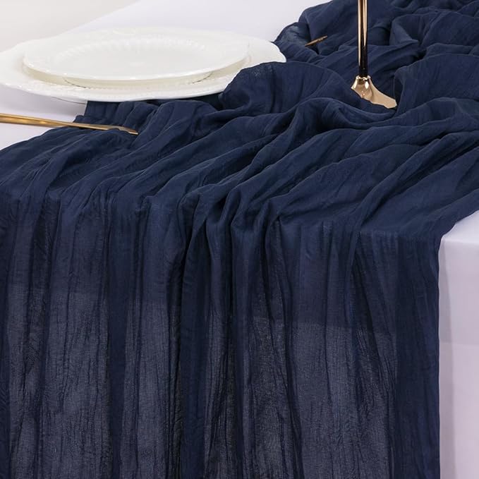 Socomi 6pcs Navy Blue Valentine's Day Cheesecloth Table Runner Boho Rustic Gauze 120 inch 10FT Cheese Cloth Runner for Wedding Party Baby Shower Birthday Home Decor Holiday Decorations