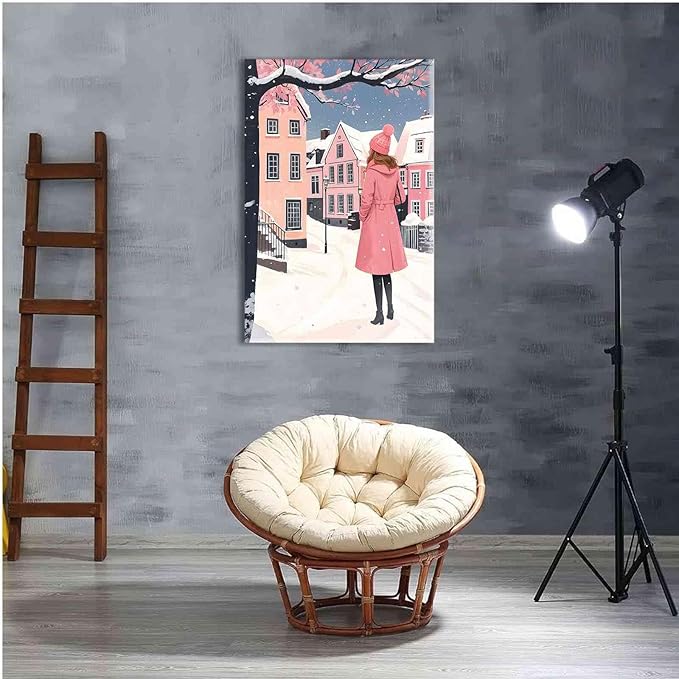 Canvas Wall Art serene winter scene in a quaint village art print Christmas snow cosy winter's day 32x48in-UnFramed