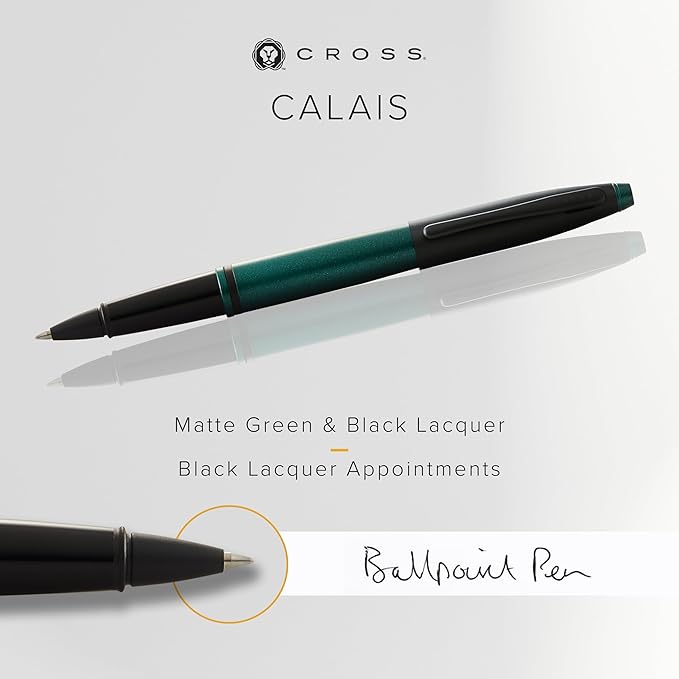 Cross Calais Refillable Rollerball Pen Presented in a Luxury Gift Box - Medium Point, Black Ink, Matte Green & Black