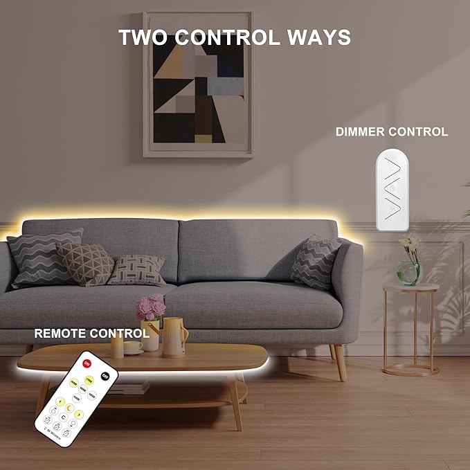 32.8ft Tunable White COB Led Strip Light with RF Remote, CRI93+ Dimmable CCT 2700K-6500K COB Led Tape Lights, Adhesive High Density Led Light Strip for Bedroom, Kitchen, Cabinet