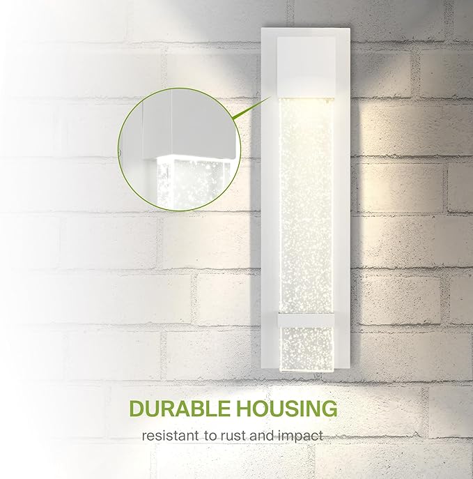 ASD LED 18" Bubble Glass Wall Light Fixture, Outdoor & Indoor Seeded Sconce | 3CCT, Waterproof, Dimmable, ETL Listed | 12W 500LM 3000-5000K 120V | Exterior Lantern, Porch Lighting | White, 2 Pack