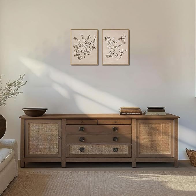 YOYIAXT 2 Pieces Vintage Botanical Canvas Wall Art For Bedroom Minimalist Floral Framed Wall Art Antique Neutral Flower Art Print Artwork For Office Living room, 12x16 in