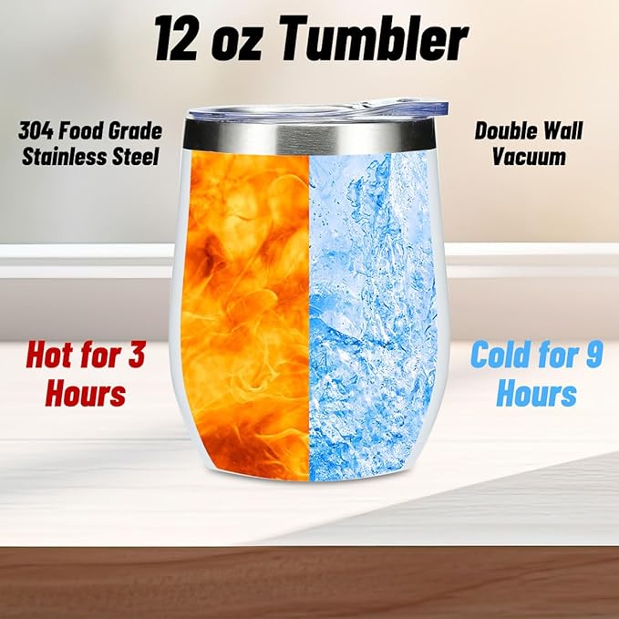 Wine Tumbler, 12 oz Coffee Mug Travel Insulated Cup Vacuum Wine Glass with Lid, Book Lovers Gifts Birthday Christmas Wedding Reading Book Accessories Bookish Librarian Gifts for Women Bride Girlfriend