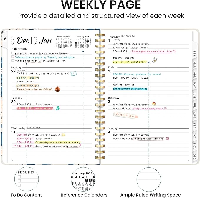 2026 Planner, Weekly and Monthly Calendar Planner for Women, Jan 2026 - Dec 2026, Hardcover Planning Agenda book with Tabs, Spiral Bound, Inner Pocket, Perfect for School Office Supplies, 6.3" x 8.5" - Azure Wings