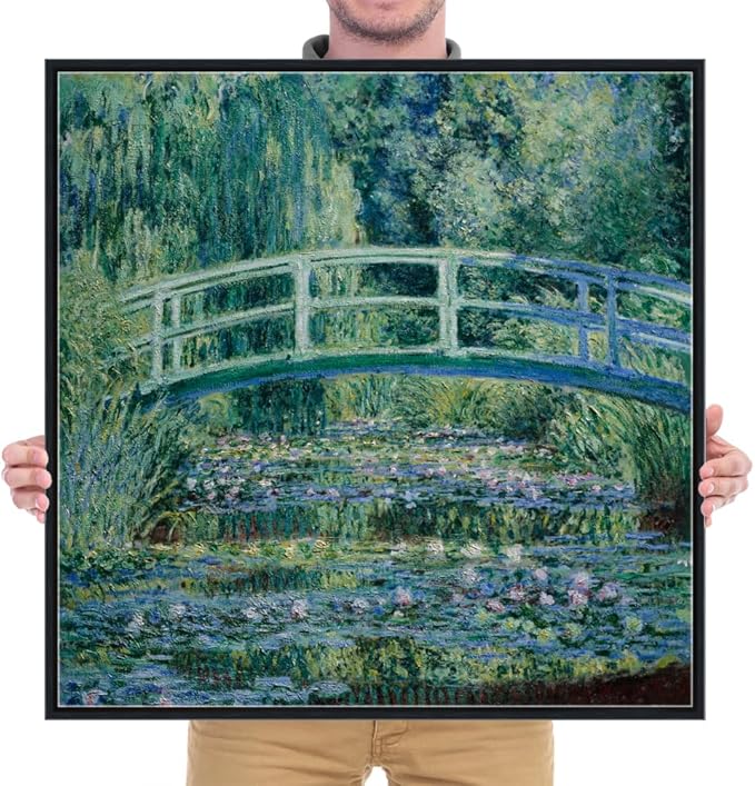 Wieco Art Black Framed Canvas Print Wall Art Water-Lily Pond,1899 by Claude Monet Impressionism Art Print Picture Artwork for Living Room Bedroom Home Kitchen Decorations