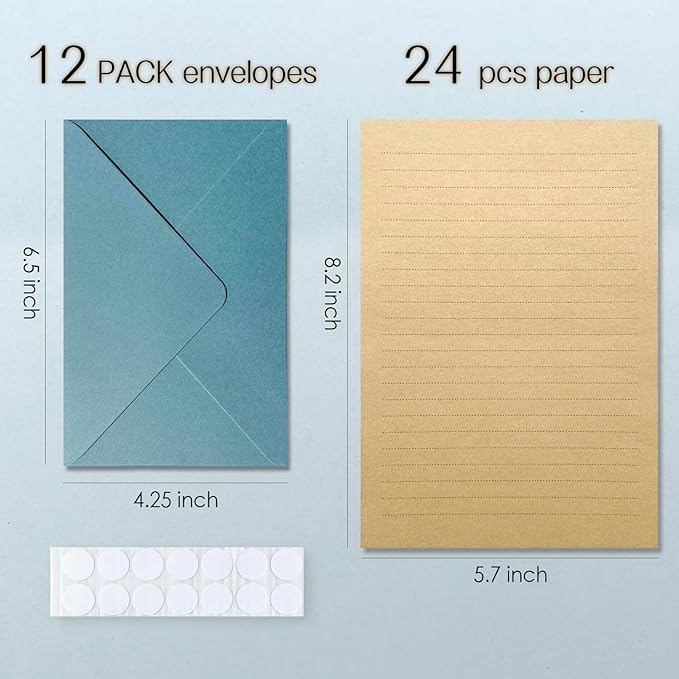 Tuhangcc Premium Velvet-Touch Stationery Set with Unique Design Colors - Best Paper and Elegant 4x6 Envelopes (24 Writing Sheets + 12 Envelopes) for Love Letters and Party Invitations (Lake blue)