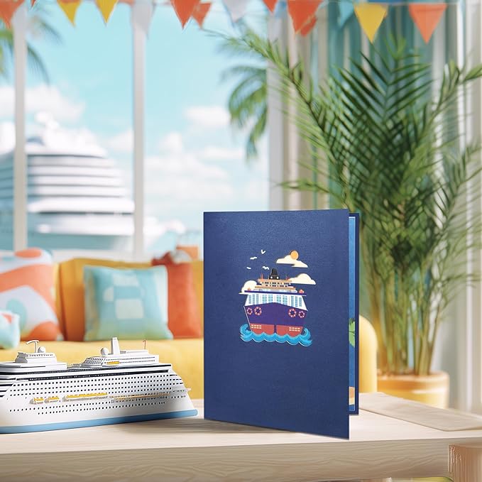 GREETING ART Cruise Ship Pop Up Card, Cruise Birthday Card,Travel, Ocean, 3D Greeting Cards for Fathers Day, Retirement, Graduation, Anniversary