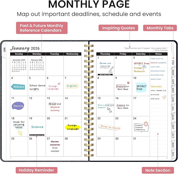 2026 Planner, Monthly and Weekly Calendar Planner for Women, Jan 2026 - Dec 2026, Hardcover Pretty 2026 Agenda Planner Book with Tabs, Spiral Bound, Perfect for School Office Home Supplies, 6.3" x 8.5" - Garden of Whimsy
