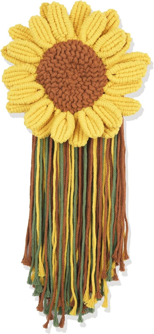 Macrame Sunflower Wall Hanging Handmade Woven Flower Home Decor Tassle for Room Office(12.9" x19.68" Inches)