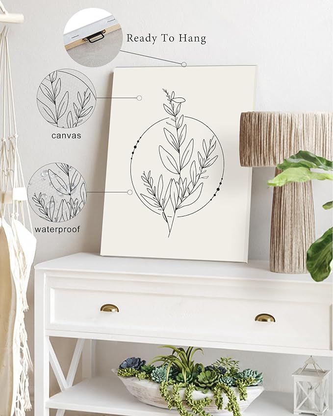 Drsoum Botanical Flower Boho Framed Wall Art Wooded Minimalist Aesthetic Floral Prints Farmhouse Retro Plants Rustic Bathroom Kitchen Home Decor Ready to Hang 12x16inx4pcs (Framed)