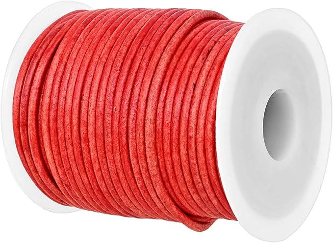 GENIQUE Real/Genuine Round Leather String Cord for Necklace, Bracelets, Jewellery, Braiding (2mm, Red Distressed)