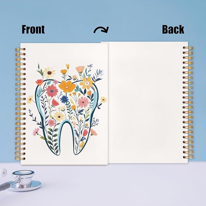 Dentist Gifts Notebook Journal, Dental Assistant Office Gifts for Women, Floral Tooth Dental Spiral Notebook Journal for Note Taking, Dentist Office Supplies, 5.5x8.3 Inch