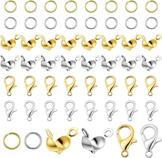 1350 Pcs Jewelry Making Accessories Set Jewelry Repair Kit jewelrys findings Includes Lobster Claw Clasps Bead Tips Knot Covers Open Jump Ring Connectors for DIY Jewelrys Making Gold & Silver