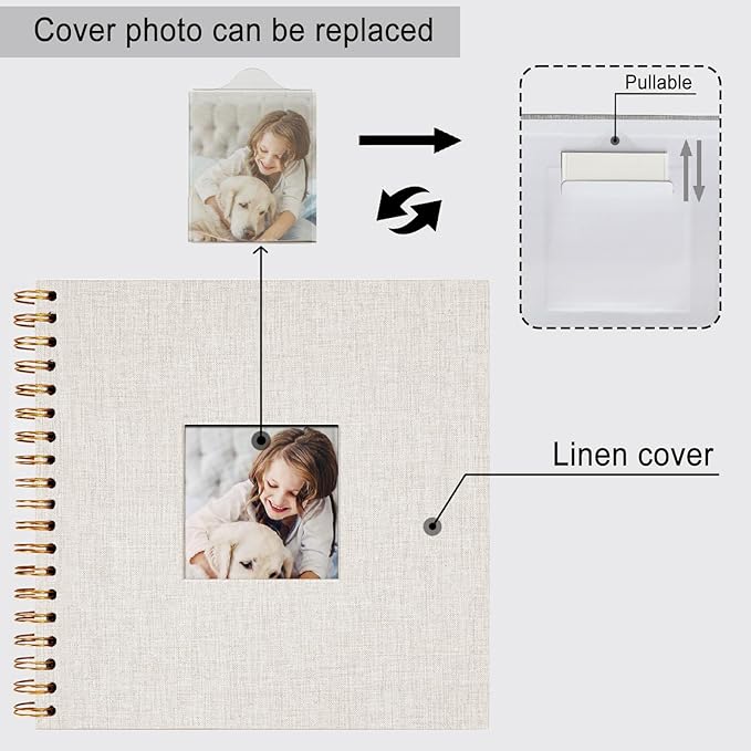 8 x 8 Inch Scrapbook Photo Album, DIY Memory Book Linen Cover for Photos, Hardcover Kraft White Pages Scrap Book Photo Albums for Travel, Wedding Anniversary Family Christmas Baby 40 Pages, Beige