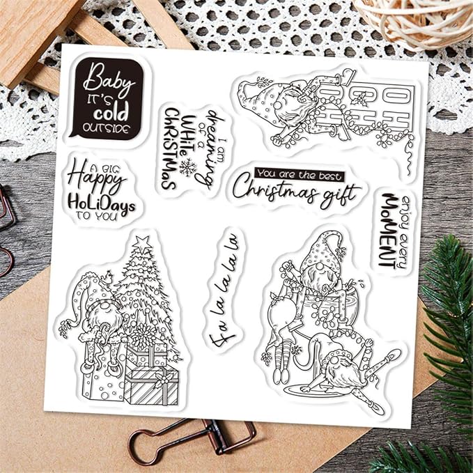 Santa Box Christmas Tree Stamps and Cutting Dies for Card Making DIY Transparent Silicone Clear Stamp and Metal Die Cuts Sets for Scrapbooking Paper Greeting Cards Decor Seals Craft Supplies